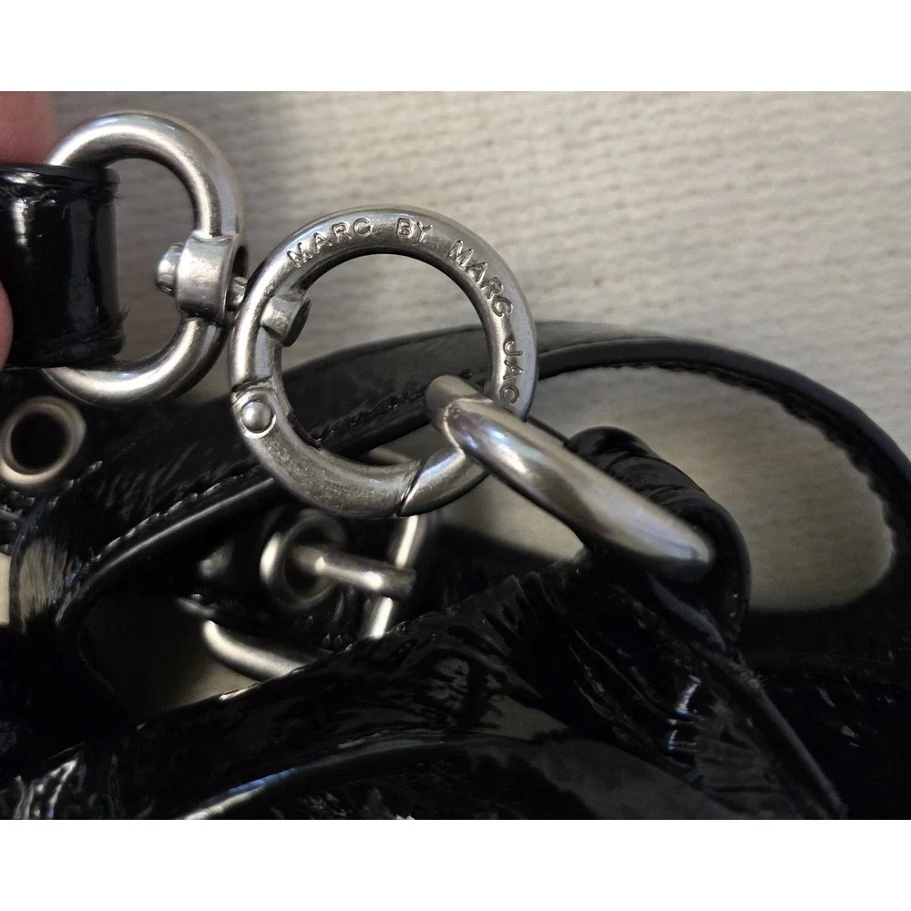 Marc by Marc Jacobs Black Patent Leather Turnlock Satchel Bag Shoulder Strap...